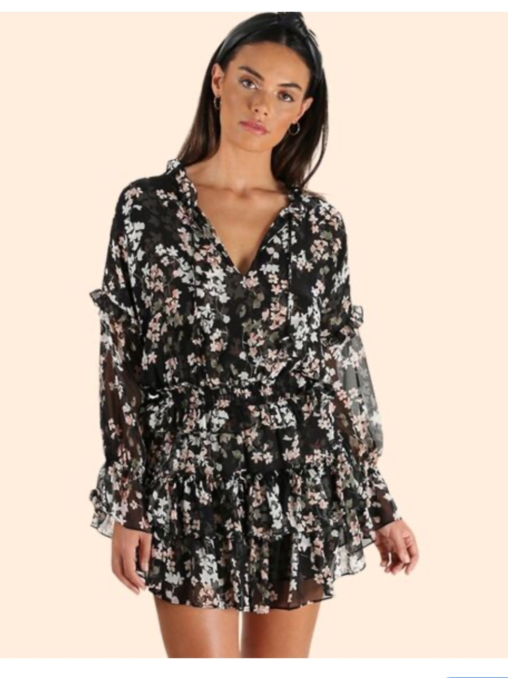Misa Los Angeles Lolita Dress ruffle black floral print XS